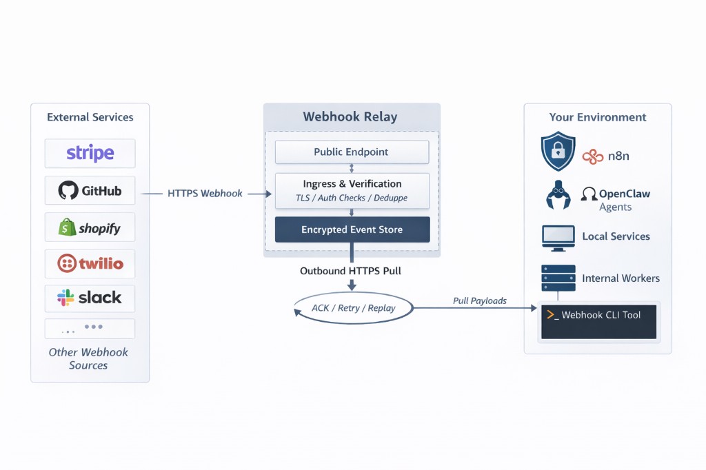Provider sends to relay, relay stores, your system pulls when ready